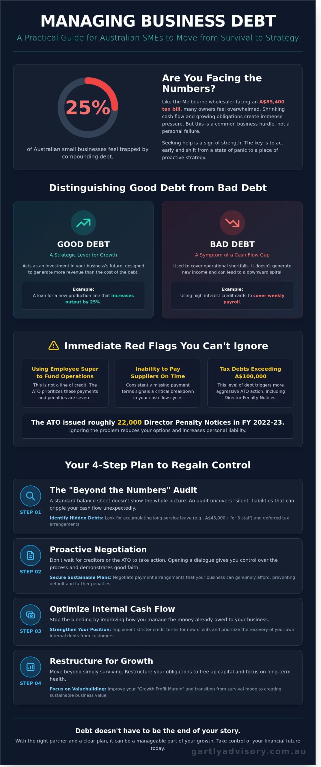 Managing Business Debt Advice: A Strategic Guide for Melbourne SMEs - Infographic