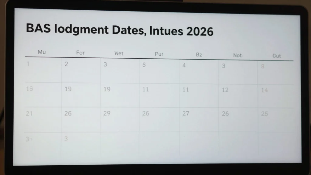 Calendar showing BAS lodgement deadlines 2026